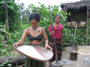 swirling and pounding rice